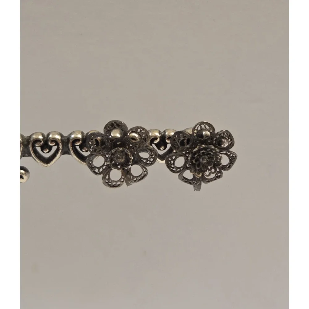1950s 3D Sterling Silver Filigree Flower Screw Back Earrings